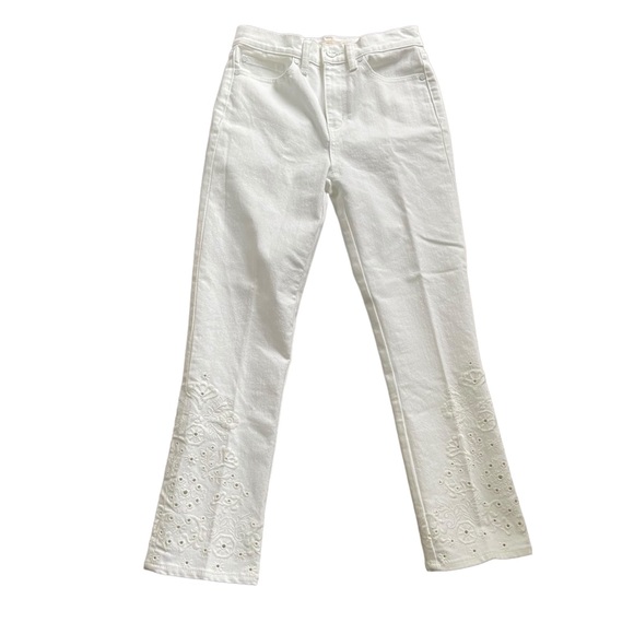 Tory Burch Keira White Eyelet Embroidered Cropped Jeans Size 25 - Picture 4 of 14